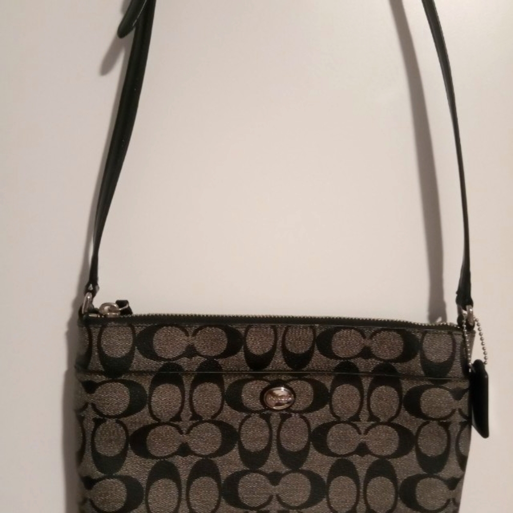 Coach Messenger Crossbody/Shoulder Bag Brown Coated Canvas/ Leather Trim